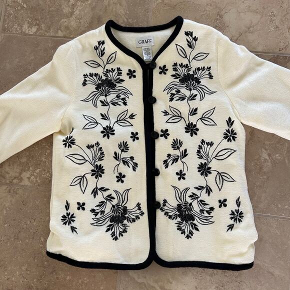 Vintage Gaff Jacket Embroidered Floral SZM Cream Black Lined - Picture 6 of 10